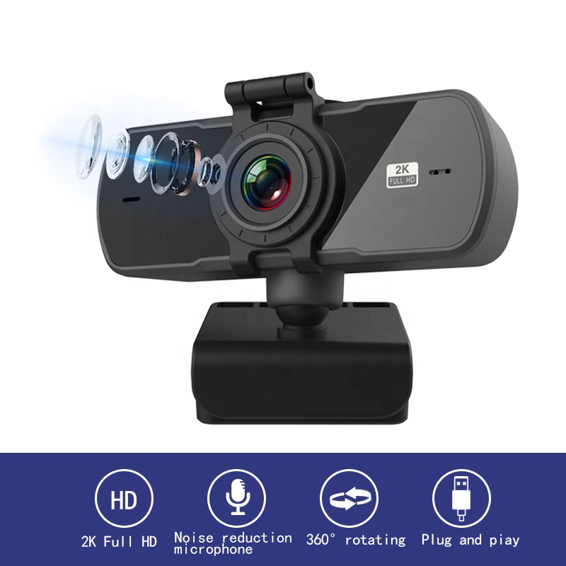2K Webcam with Microphone & Privacy Cover QHD Web Camera for Computer Desktop Laptop USB Streaming Webcam | Electrr Inc