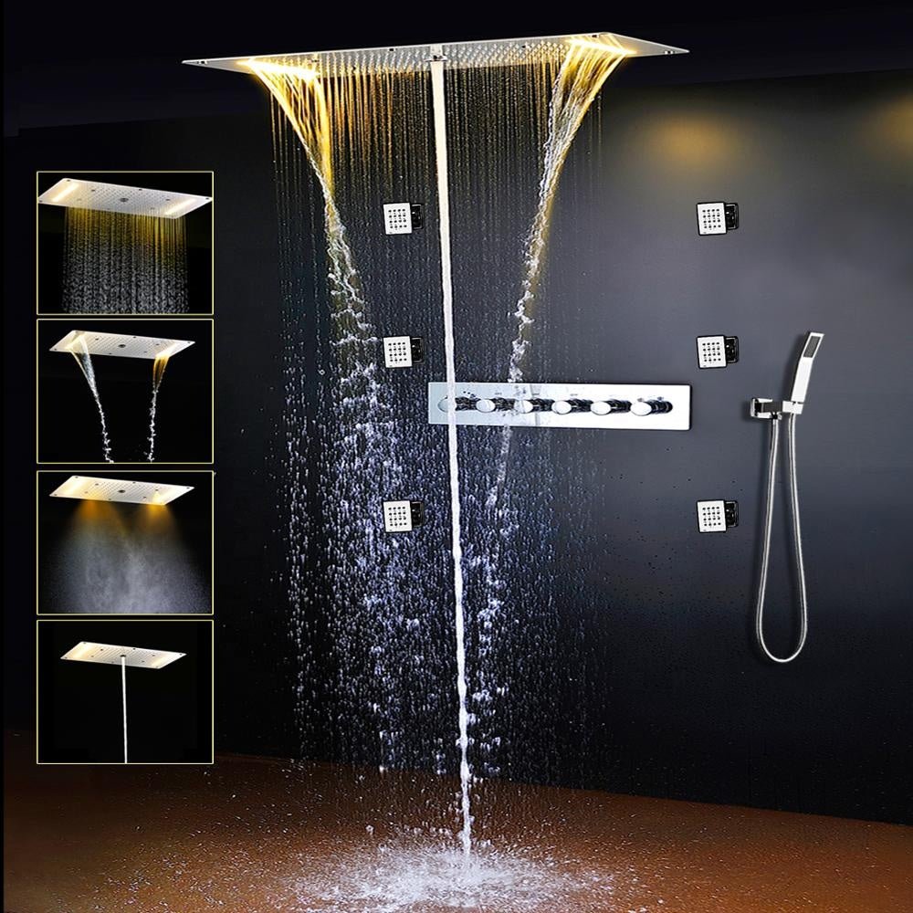 Bath Shower Set Large Size SPA Massage Light Shower Head With Thermostatic Valve Bath Shower Panel | Electrr Inc