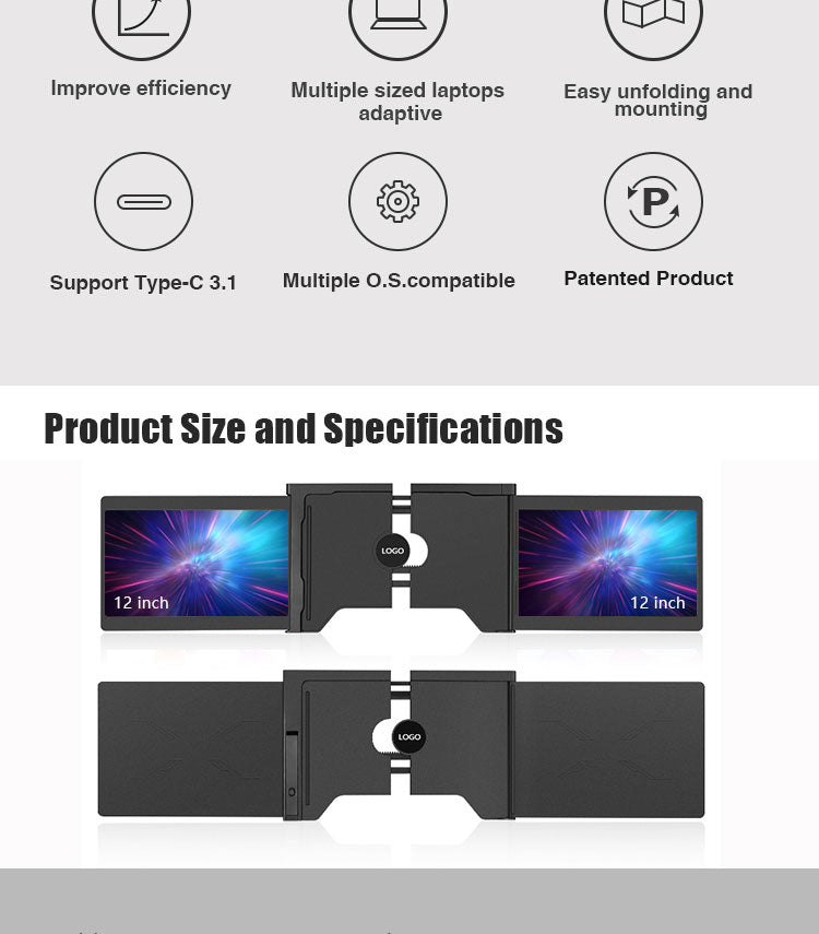 New 12 inch triple monitor gaming and home use usb type-c screen monitor for laptop pc | Electrr Inc