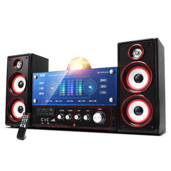 BT4.2 USB SD AUX FM 2.1 stereo audio sound 220V 39W karaoke system multimedia home theater woofer speaker with microphone SA-335 | Electrr Inc