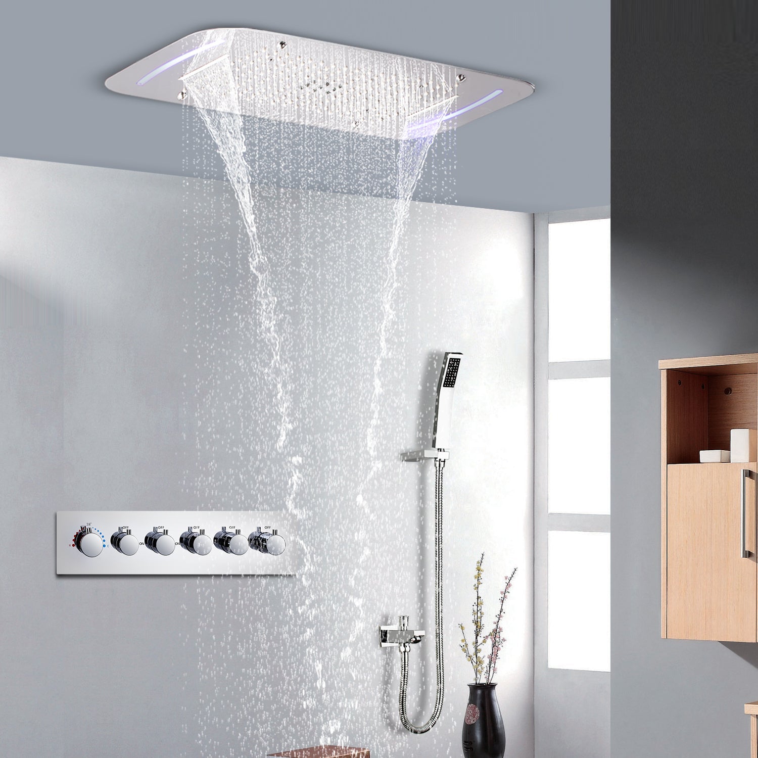 Bathroom Accessories Romantic Style Colorful LED Shower Faucet SPA Multi Function Rainfall Waterfall Spray Bath shower set | Electrr Inc