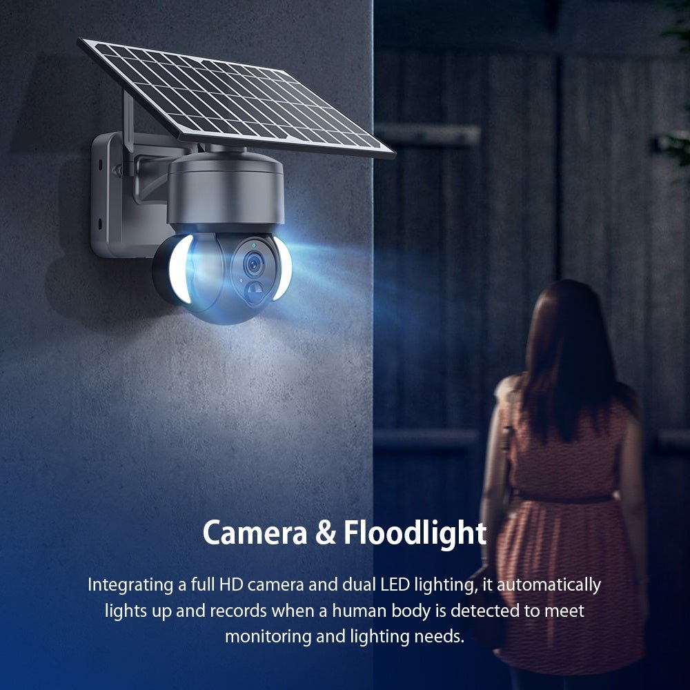 New Style Solar Panel Power HD 3MP 4G IP Camera Solar Security Camera with Smart Floodlight | Electrr Inc
