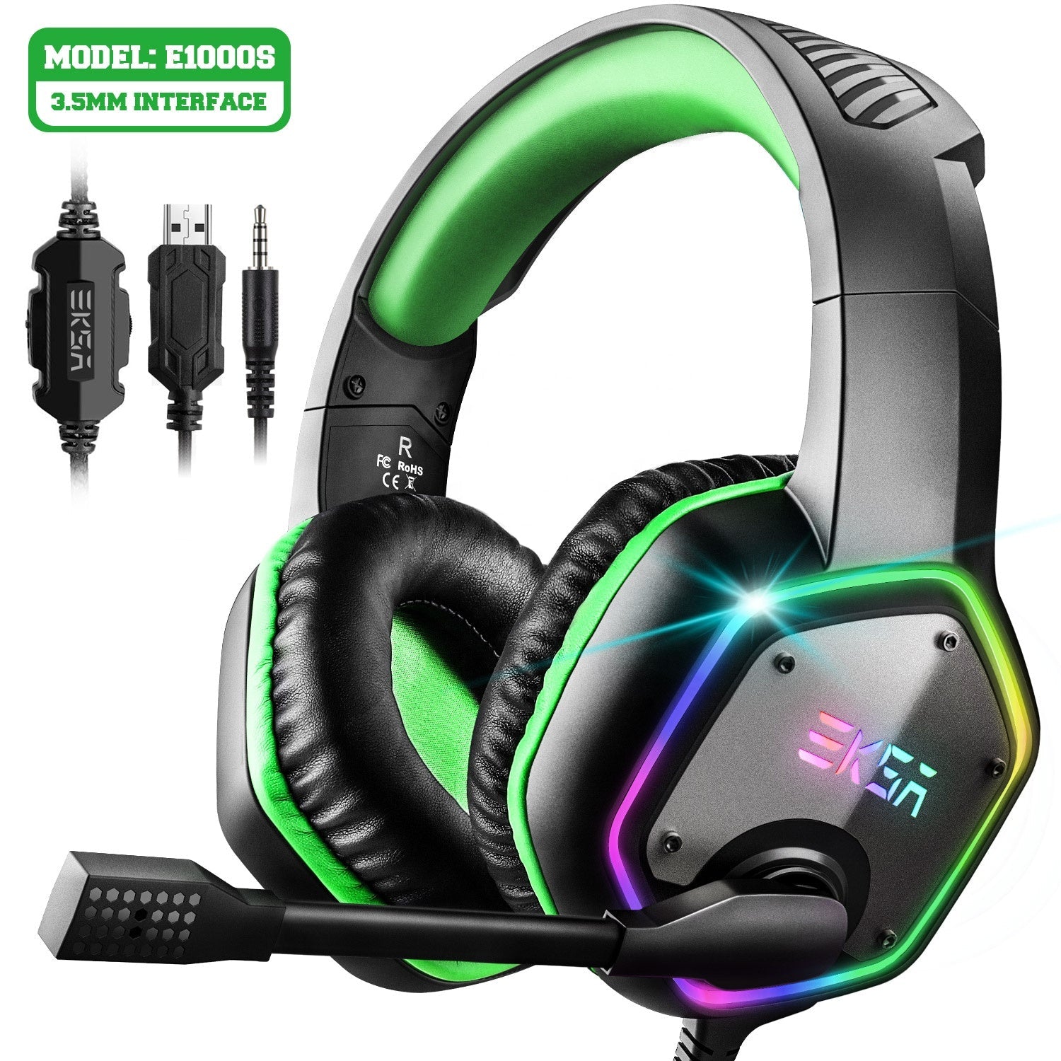 EKSA E1000 7.1 Surround Headset Gaming Color RGB Over Ea headset LED Display headset with microphone | Electrr Inc