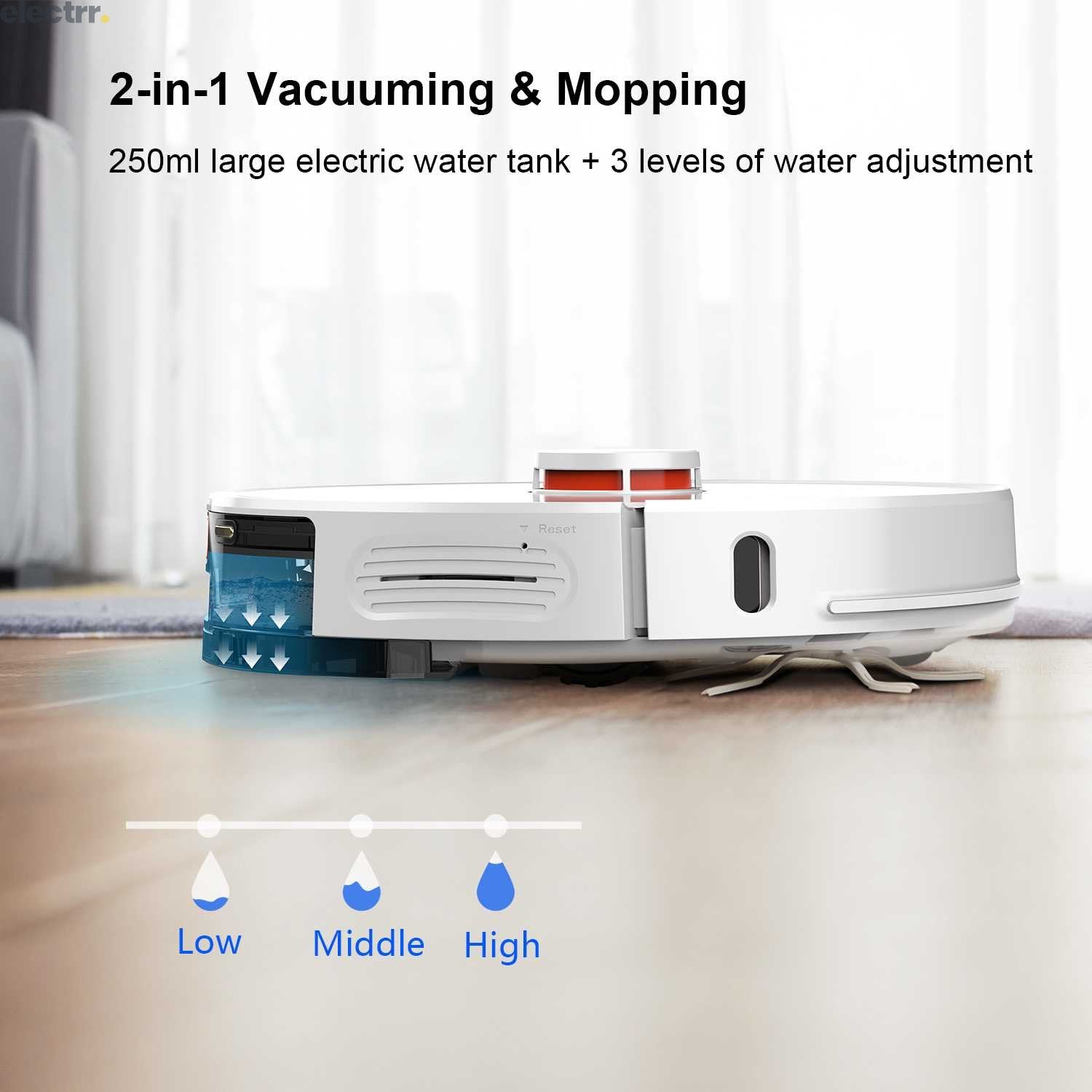 Airbot Laser Mapping Robotic Vacuum cleaner with Integrated Self Cleaning Dust Collection Charging Base, Sweep + Mop + Vacuum | Electrr Inc