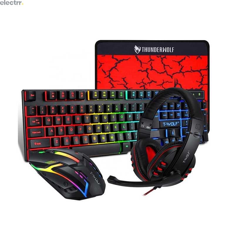 RGB 4 in 1 Gaming Keyboard And Mouse Headset Mouse Pad Keyboard Ergonomic Light Mechanical TF800 4 in 1 Gaming Combo Set | Electrr Inc
