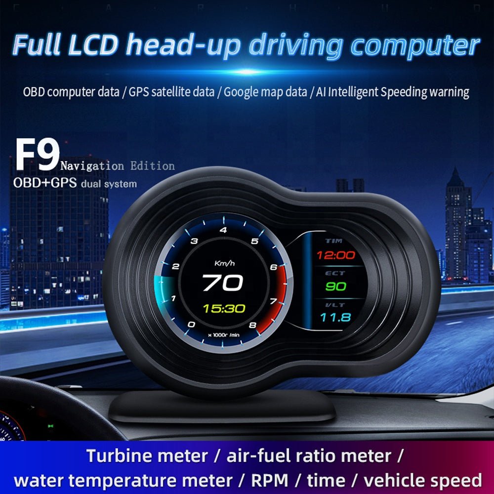 Navigation Head Up Display F9 car HUD auto electronics OBD2 GPS Car Gauge Car Accessories | Electrr Inc