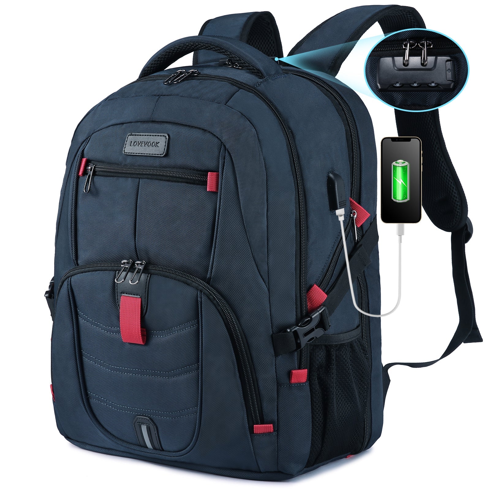LOVEVOOK high quality big Anti Theft Backpack with Lock men women School College Travel 17in Laptop Backpacks with USB | Electrr Inc