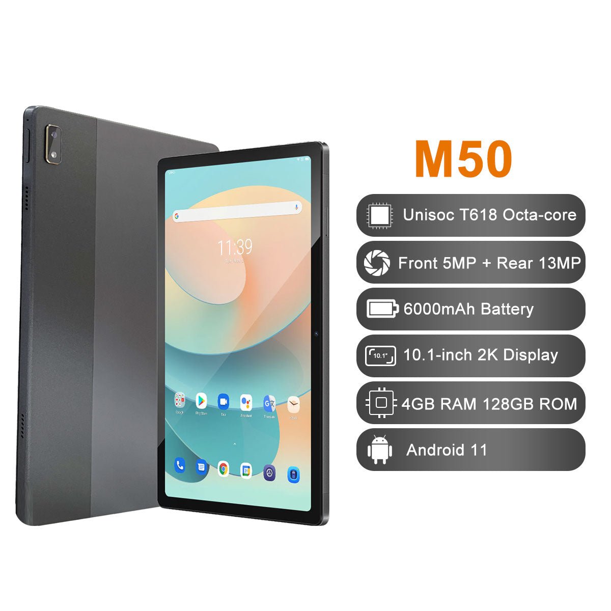M50 Tablet 4GB+128GB 10.36 inch 2K Display Spreadtrum T618 Octa Core Android 11 Tablets PC Dual Wifi 6000mAh 4G Network | Electrr Inc