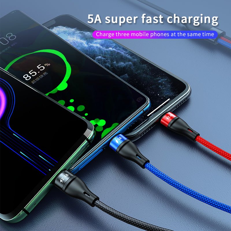 Nylon Braided 5A Super Fast VOOC charging Mobile Micro USB Cable 3 in 1 USB Charging Cable For iphone 12 Android | Electrr Inc