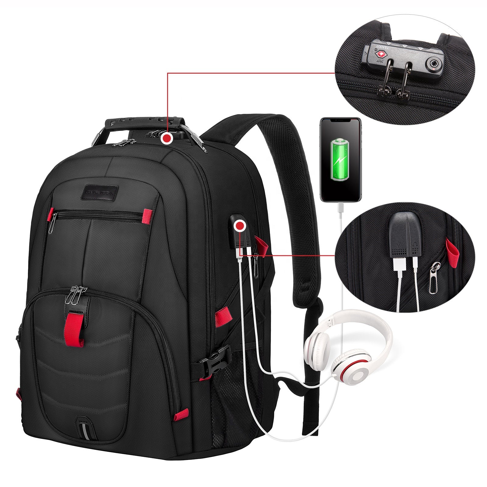LOVEVOOK high quality big Anti Theft Backpack with Lock men women School College Travel 17in Laptop Backpacks with USB | Electrr Inc