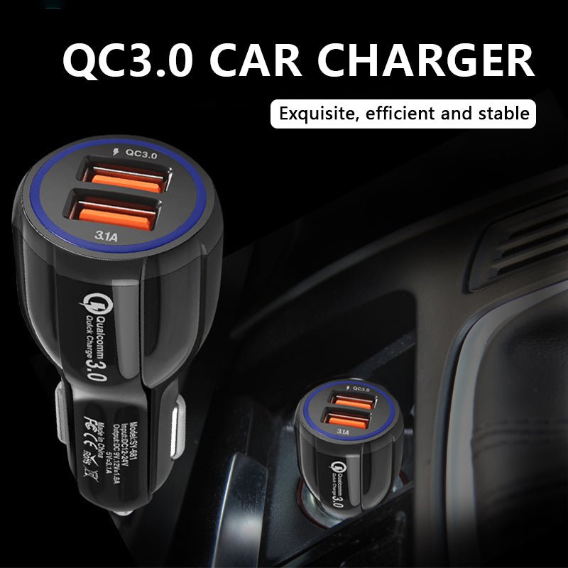 CE/Rosh/FCC Car USB Charger Quick Charge QC3.0 QC2.0 Mobile Phone Charger 2 Port USB Fast Car Charger for iPhone Samsung Tablet | Electrr Inc