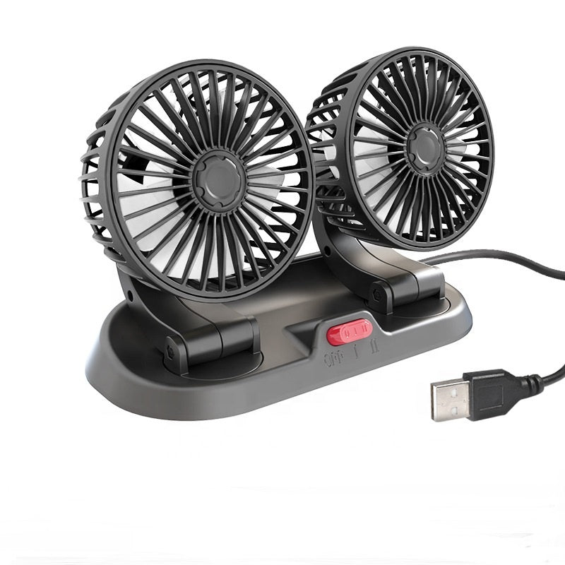 USB Car Cooling Fan Multi Angle Rotatable 5V Dual Head USB Vehicle Fan Adjustable Auto Cooler Electric Fan | Electrr Inc