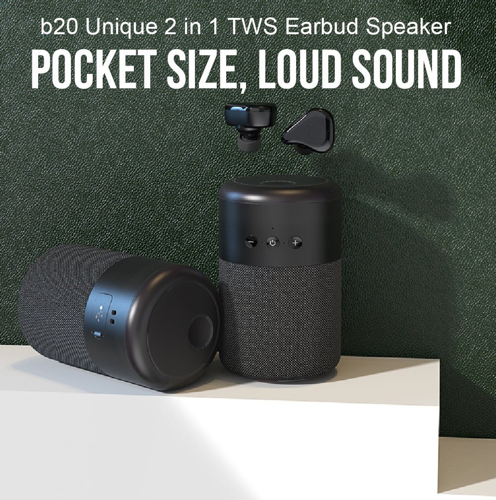 New B20 TWS Wireless BT Earphone Stereo Bass Touch Control Headphones Music Headset Audio Two In One Portable Speaker | Electrr Inc