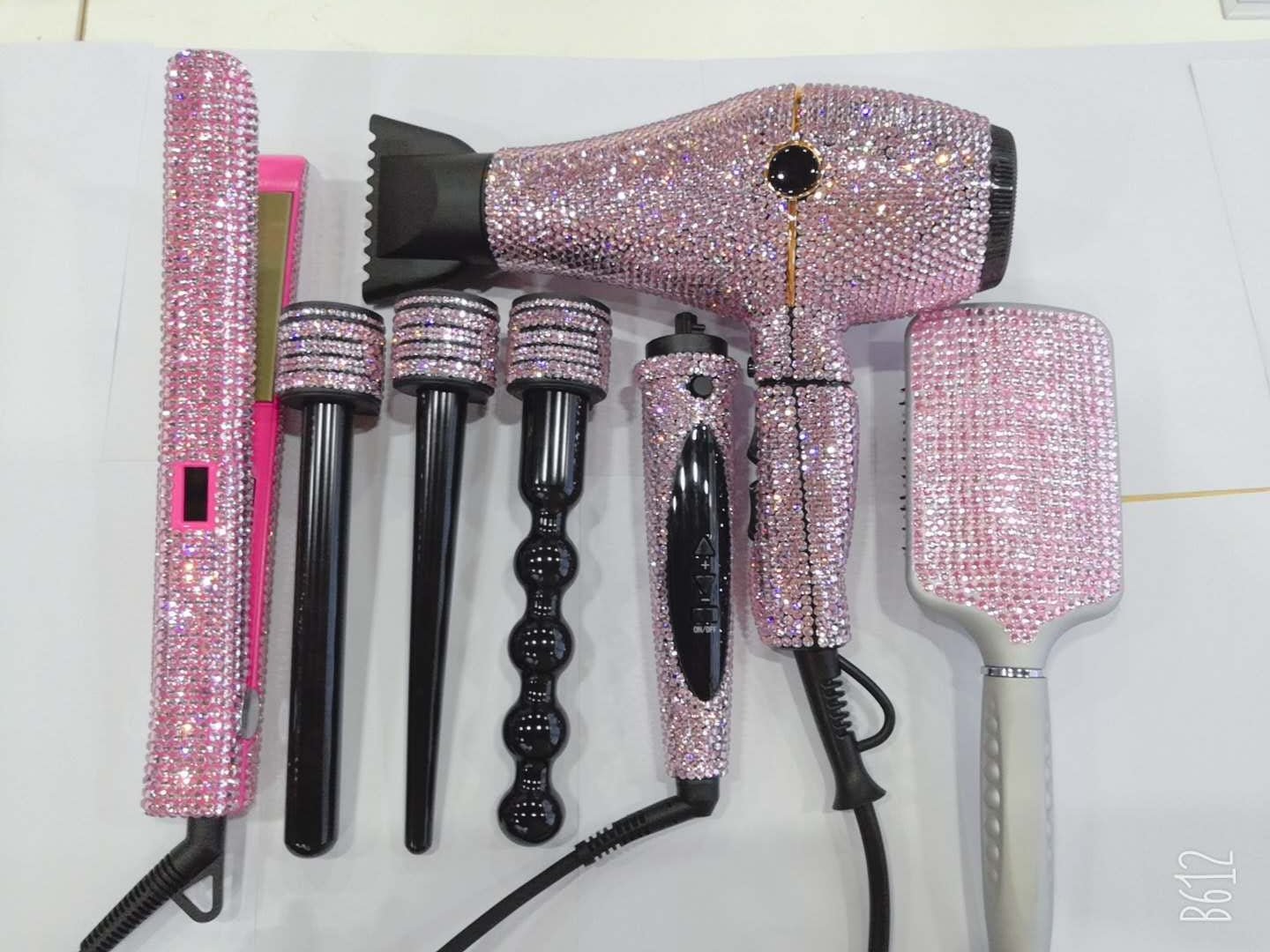 Professional hot hair tools bling rhinestone salon hair tools set flat iron and hair dryer with curling wand sets | Electrr Inc