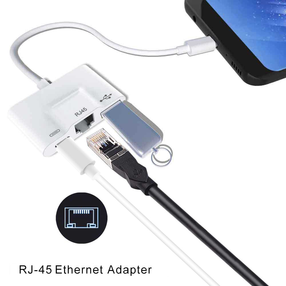 Type C Rj45 Ethernet LAN Adapter USB C OTG 3.0 Card Reader Camera Connector for iPad Samsung Tablet | Electrr Inc