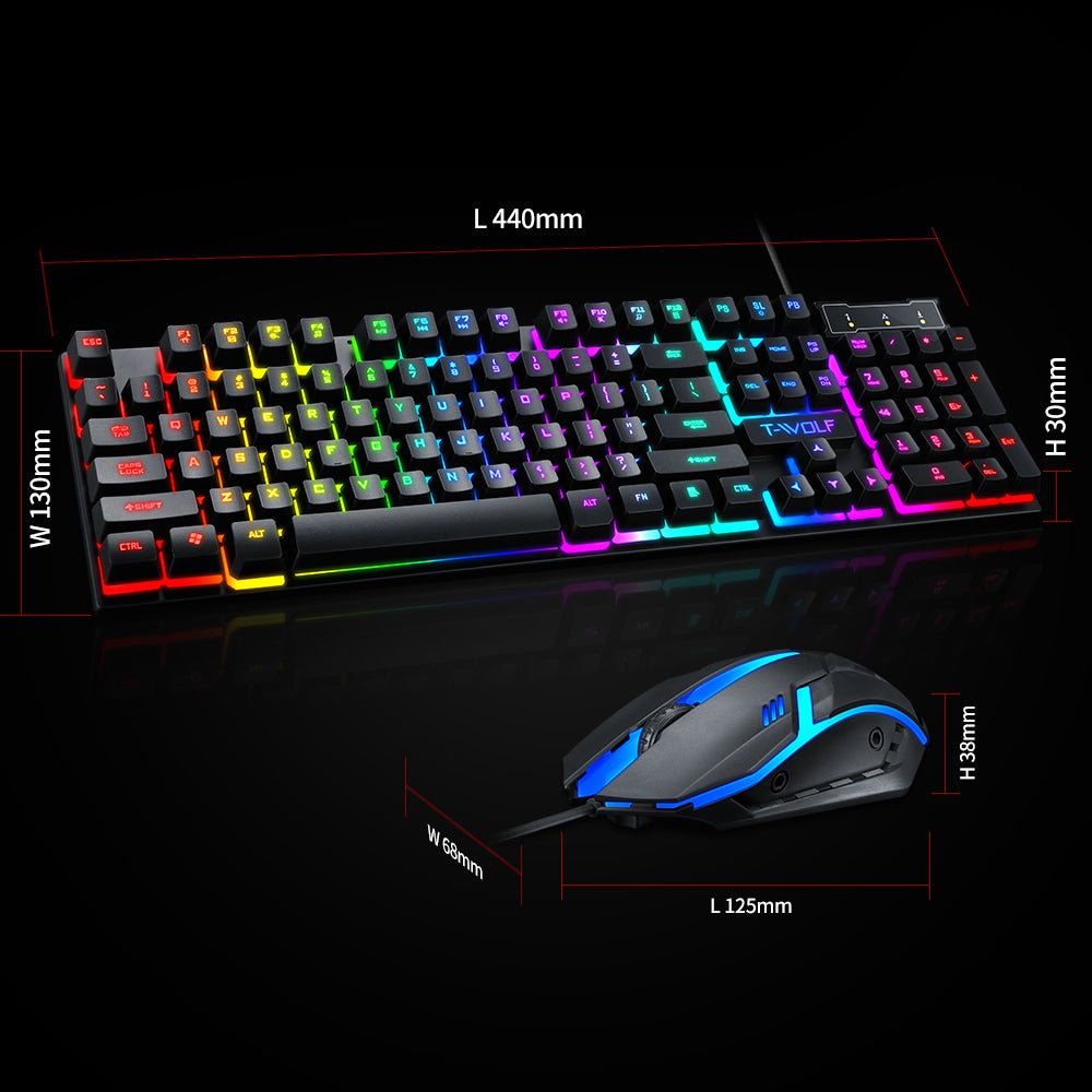 Hot sell TF200 gaming keyboard mouse combos wired keyboard and mouse set desktop laptop computer universal rechargeable | Electrr Inc