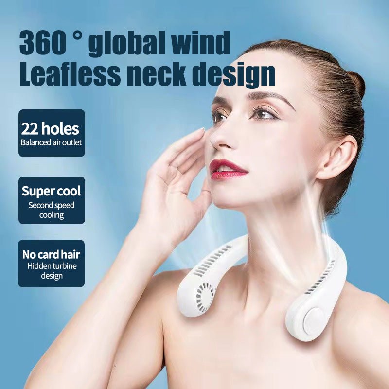 Hot Sale Mini Cooling Fan USB Rechargeable  Leafless Portable Folding Sports Hanging Neck Fan | Electrr Inc