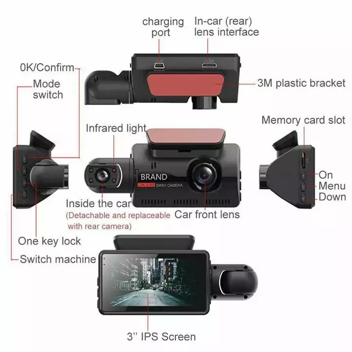 3 inch IPS Dashboard Cam LED Driving Recorder Car Black Box HD 1080P Car Dash Camera | Electrr Inc