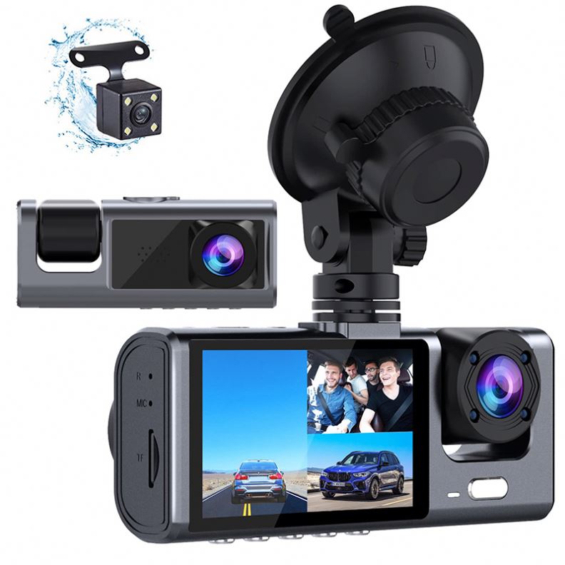 3 Channel Dash Cam for Car Camera 1080P Video Recorder Dashcam Black Box Dual Lens Inside Car DVR Rear View Camera car accessory | Electrr Inc