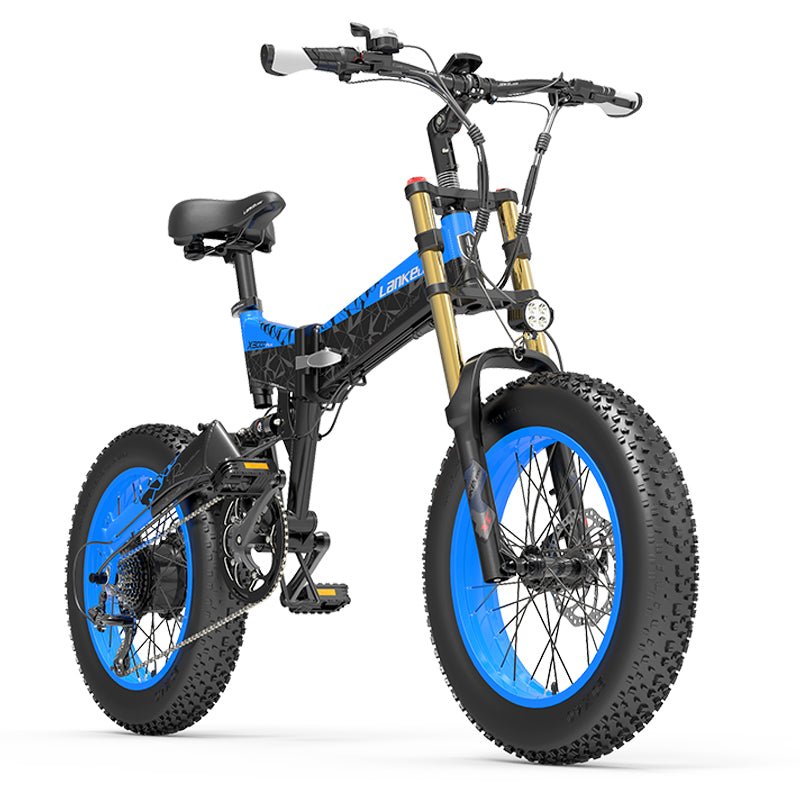 LANKELEISI X3000 Plus-up Electric Bicycle 20 inch Fat Tire Ebike 48V 17.5Ah Lithium Battery Folding E Bike | Electrr Inc