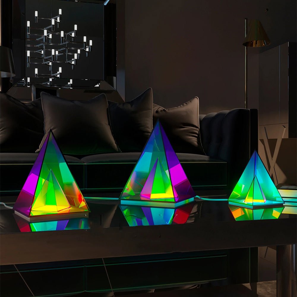 Modern Art Building Lighting Acrylic Pyramid Triangle Cube Desk Lamp Computer Desktop Bedroom Bedside Sleeping Night Lights | Electrr Inc