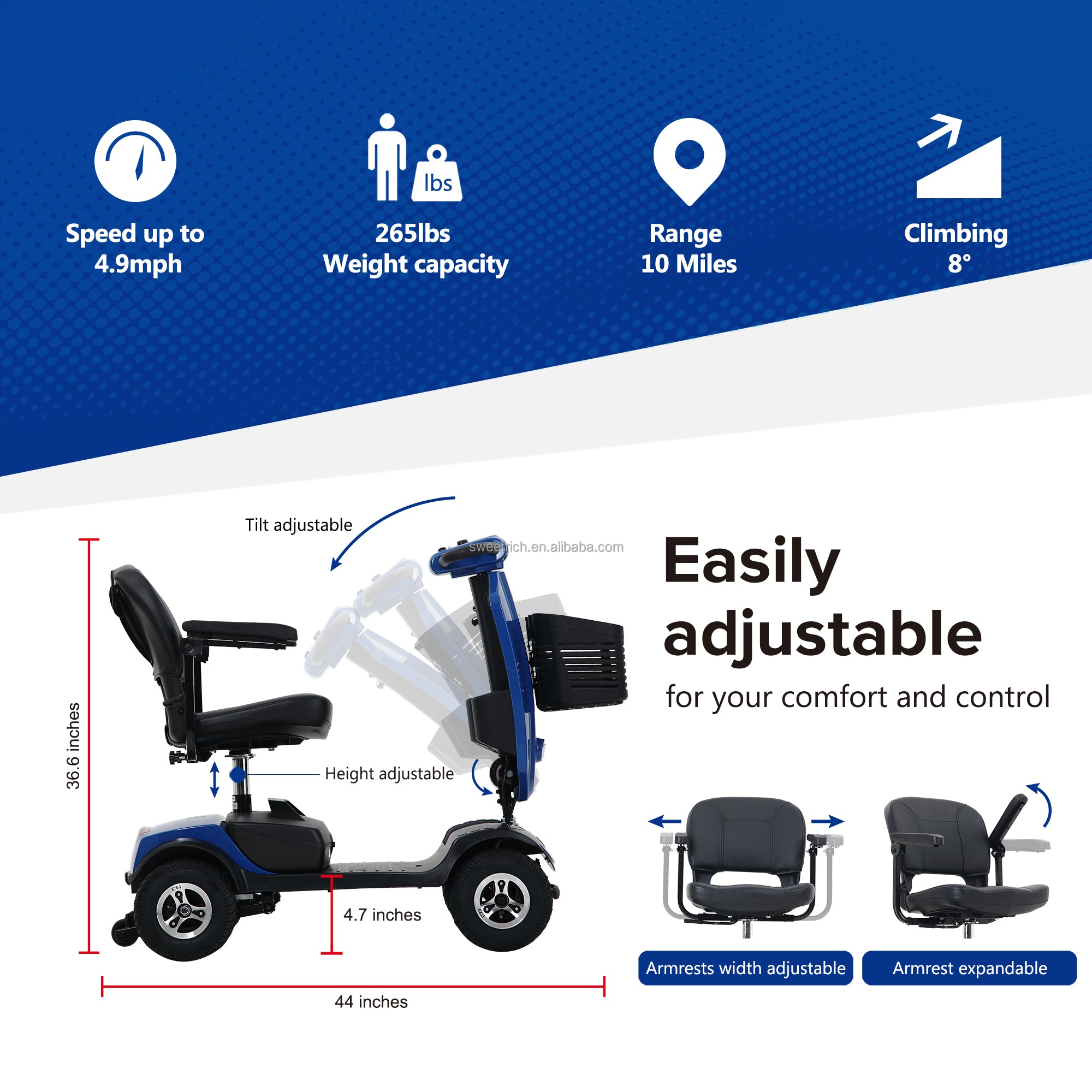 24V 300W Cheap Portable Easy Travel Electric Mobility Scooter for Old People | Electrr Inc