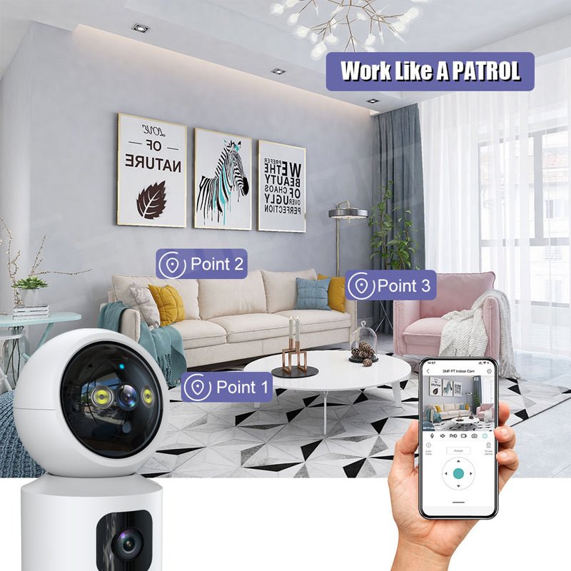 Wistino Dual lens 4MP Wifi Camera 360 Degree Auto Tracking Audio Motion Detection Alarming Indoor Camera Wifi Home Security | Electrr Inc