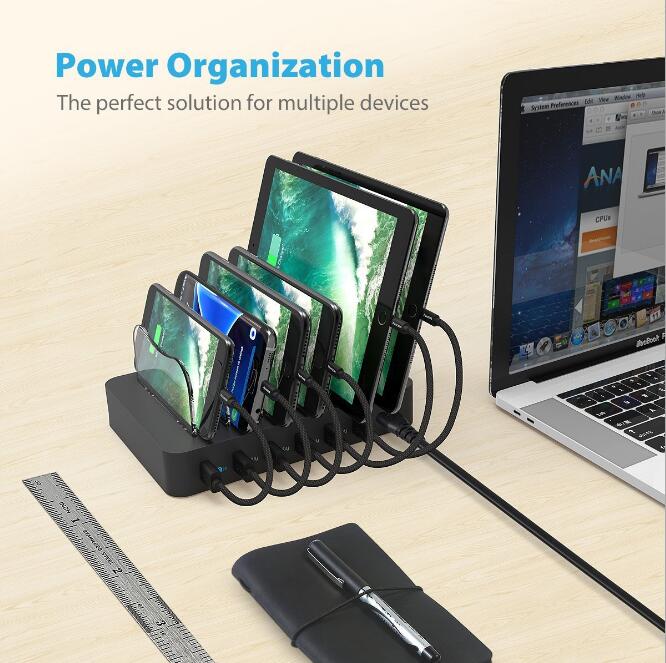 Charging Station for Multiple Devices - 6 Port Charging Station for iPhone iPad Android and Tablet - Multi Charging Station | Electrr Inc