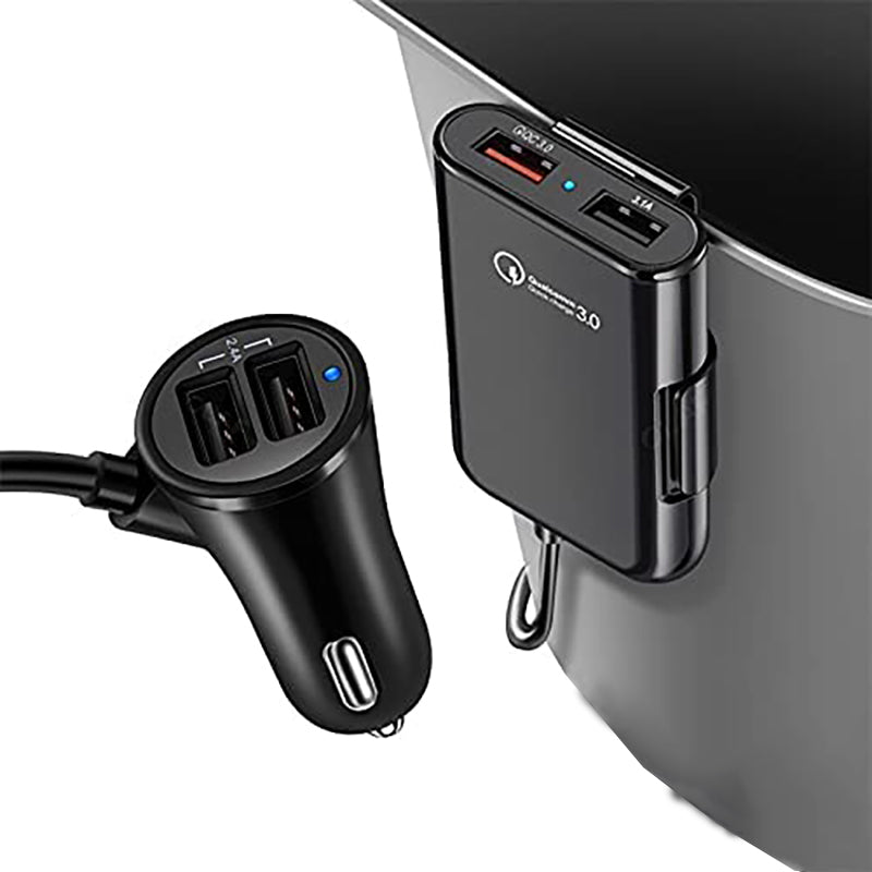 4 Port Cigarette Lighter USB Car Charger Quick Charge QC3.0 5.6ft Extension Cable Mobile Phone Driving Recorder Fast Charging | Electrr Inc