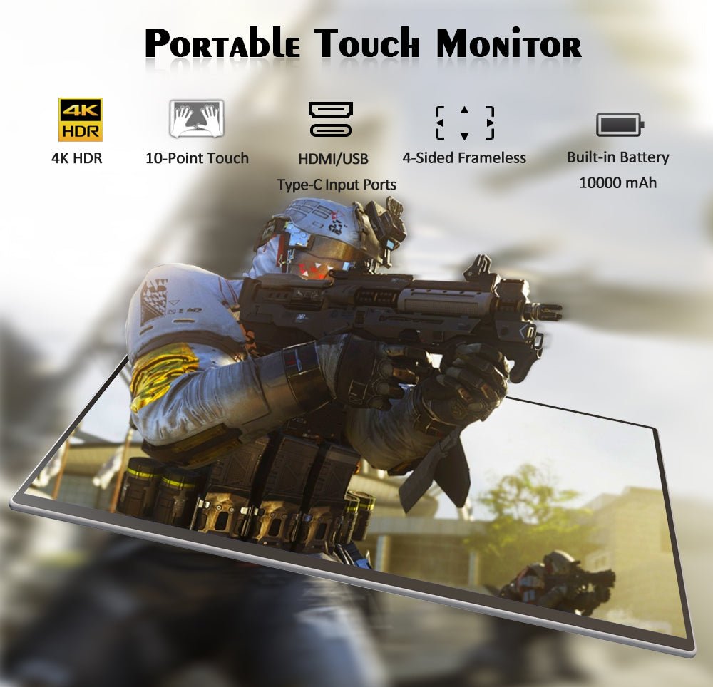 Support OEM built in battery 10000 mAh 4k 15.6 inch portable touch screen gaming extended wide screen monitor for laptop | Electrr Inc